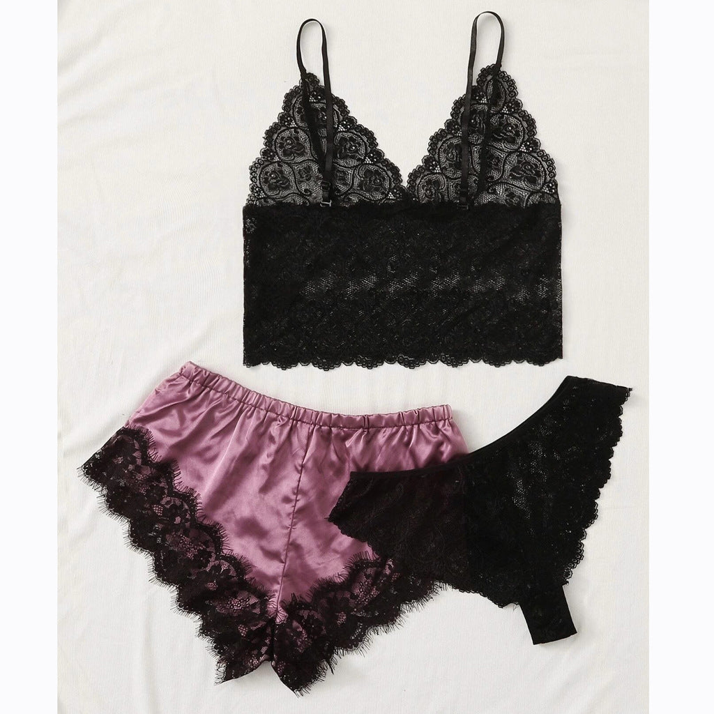 Women's 3-Piece Lace Pajama Set with Shorts and Top