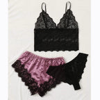 Women's 3-Piece Lace Pajama Set with Shorts and Top