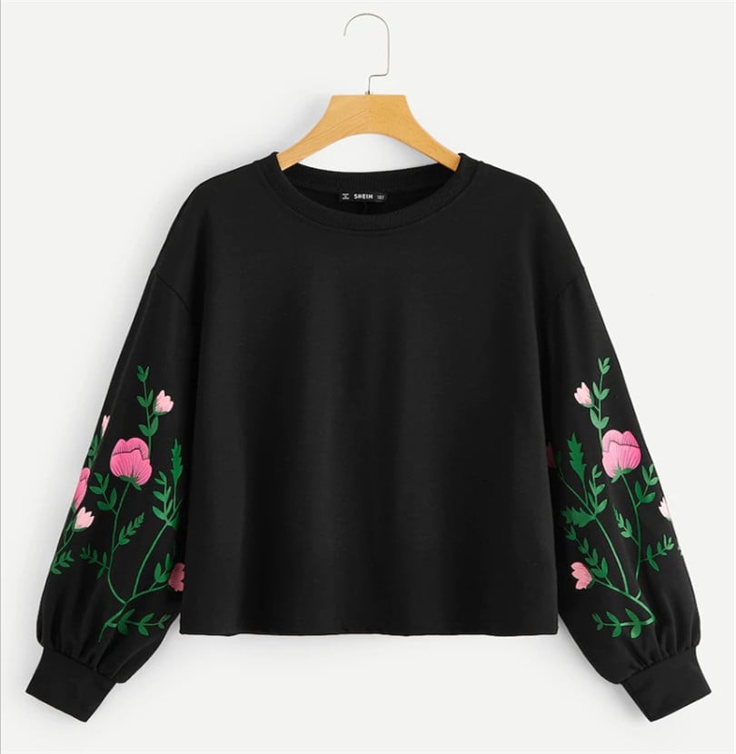 Girls' Flower Print Long-Sleeved Pullover Sweater | Streetwear
