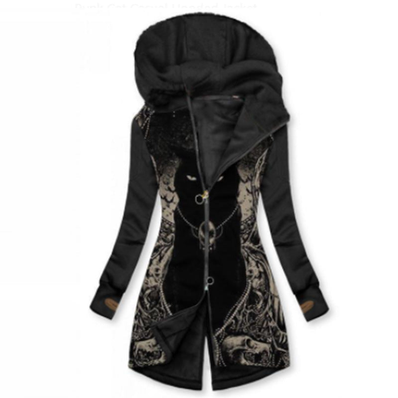 Casual Loose Long Sleeve Hooded Jacket (Printed)