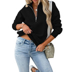 Solid Color Women's Long Sleeve Zip Lapel Sweater