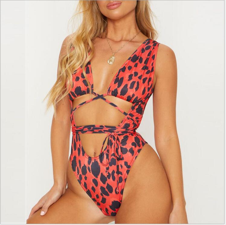 Red Leopard Print Bikini with Thin Straps