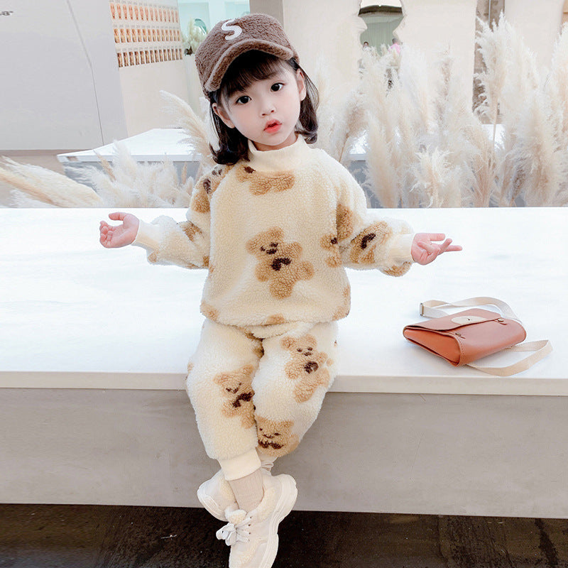 Baby Girl Bear Cartoon Wool Sweater Set
