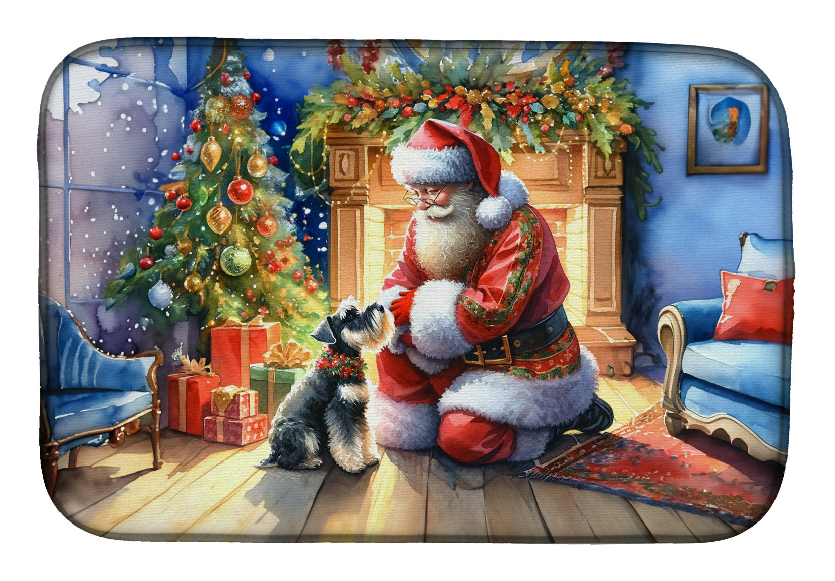 Schnauzer and Santa Claus Dish Drying Mat