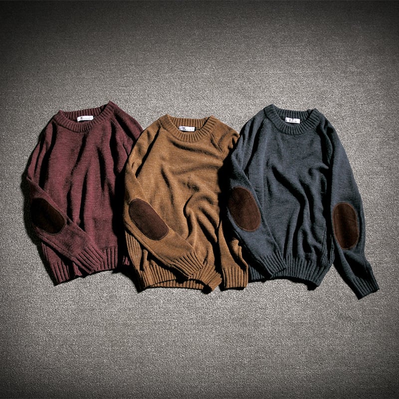Men's Solid Color Knit Crewneck Sweater for Students
