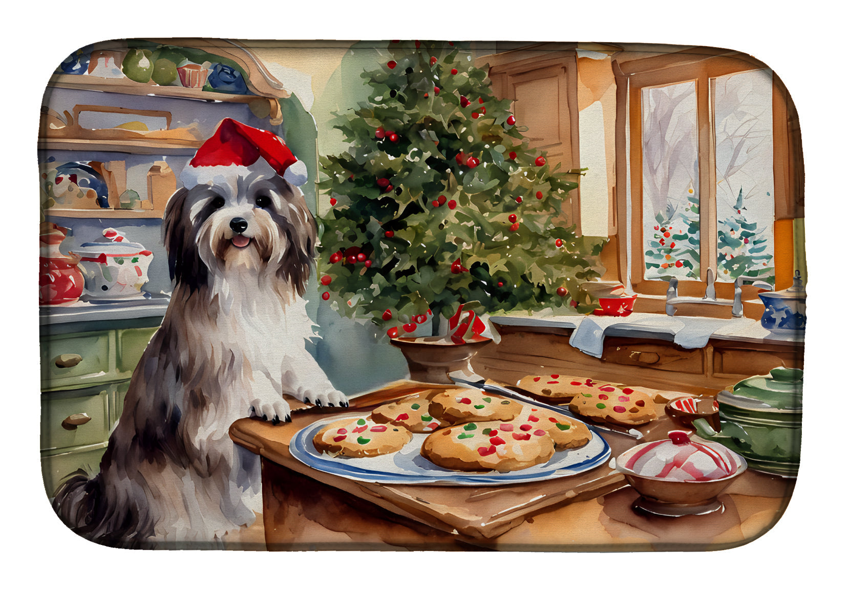 Havanese Christmas Cookies Dish Drying Mat