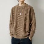Twist Weave Round Neck Sweater For Men