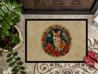 Corgi Christmas Flowers Doormat