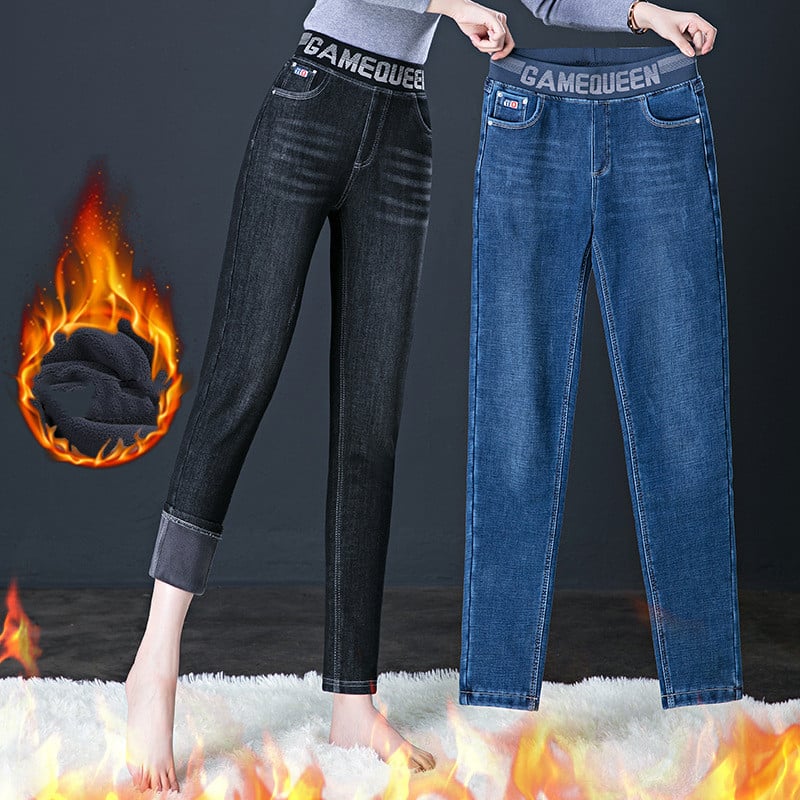 Women's Fashion Fleece-Lined Padded Jeans