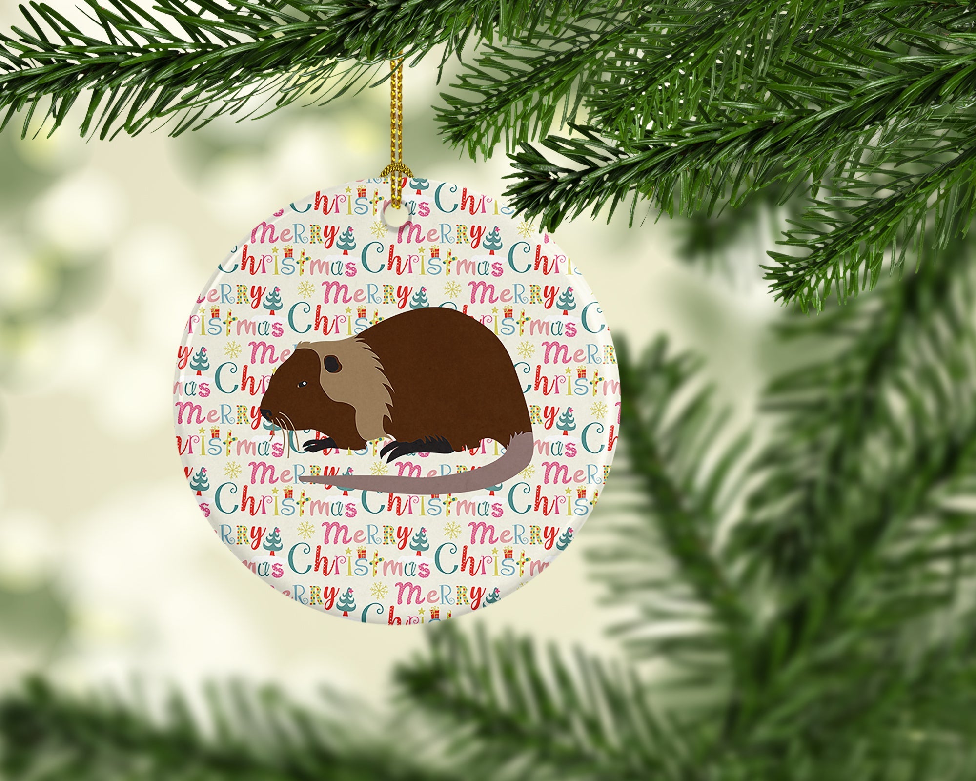 Coypu Nutria River Rat Christmas Ceramic Ornament