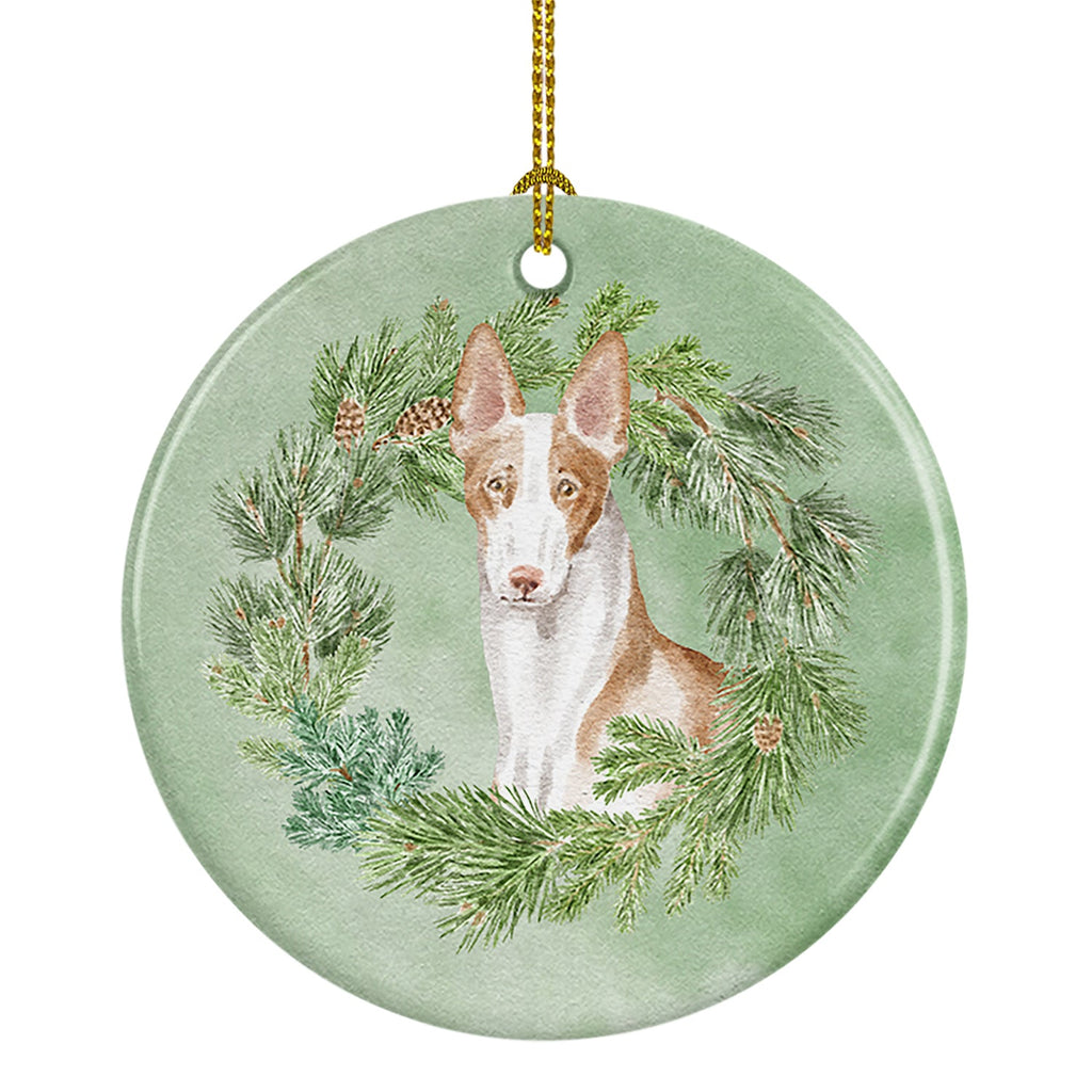 Ibizan Hound Sitting Tall Christmas Wreath Ceramic Ornament