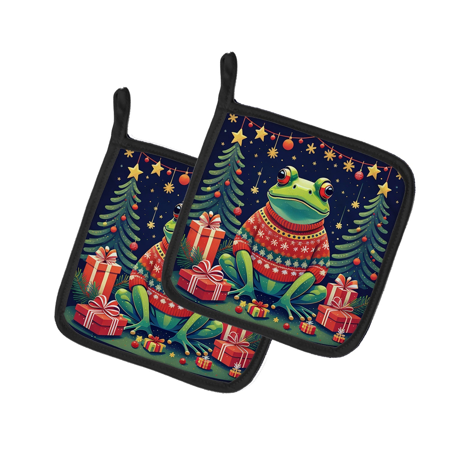 Frog Christmas Pair of Pot Holders
