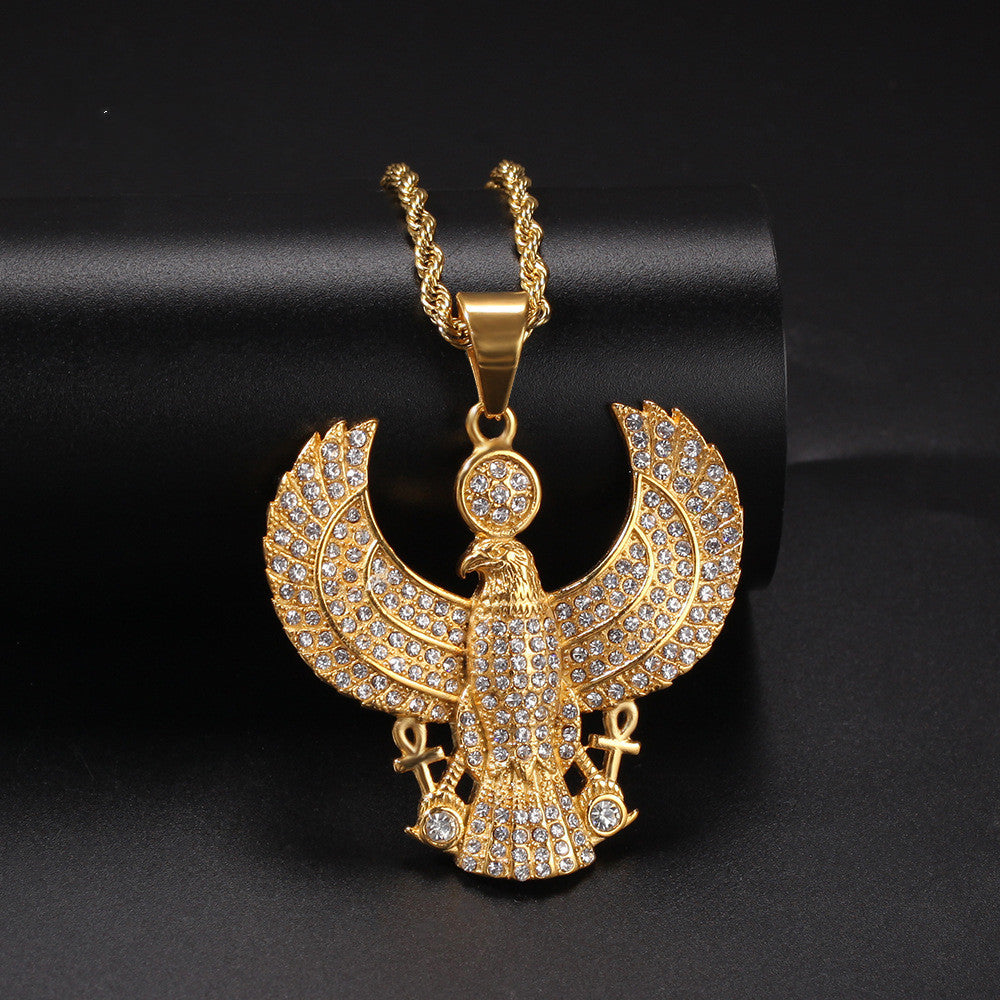 Horus Eagle Ankh Cross Pendant Necklace in Stainless Steel