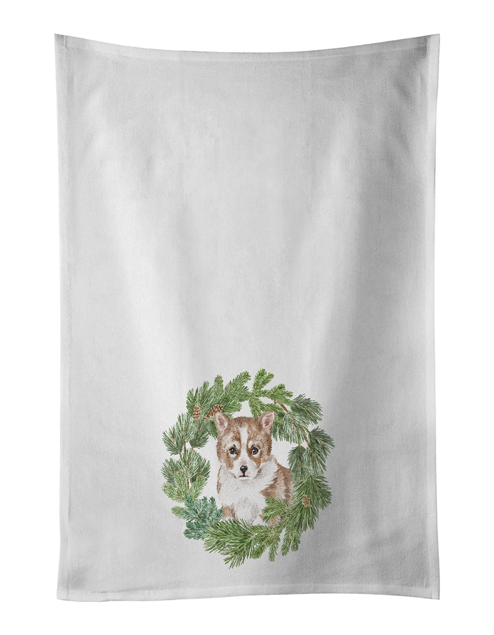 Corgi Puppy Red Christmas Wreath Kitchen Towel Set of 2