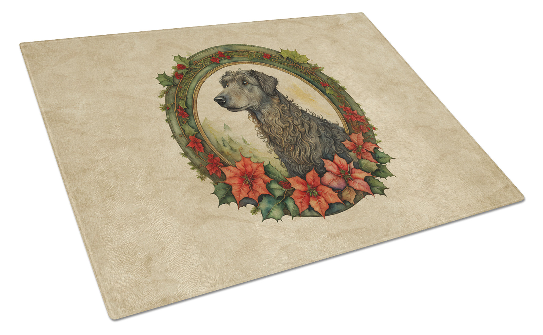 Scottish Deerhound Christmas Flowers Glass Cutting Board