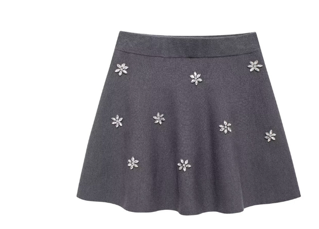 A-Line Knit Skirt with Jewel Bead Detailing (One Piece)