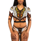 Women's Black Multi-Strap Printed Long Sleeve Bikini
