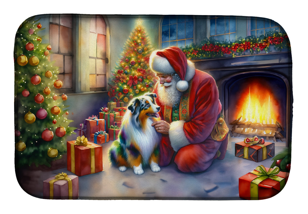 Australian Shepherd and Santa Claus Dish Drying Mat