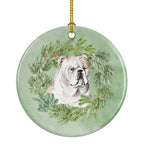 Bulldog Fawn Christmas Wreath Ceramic Ornament