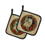 American Eskimo Christmas Flowers Pair of Pot Holders