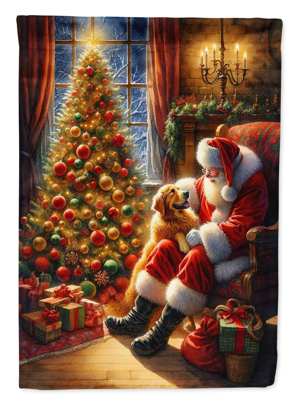 Golden Retriever and Santa Claus Garden Flag