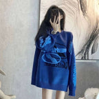 Loose Letter Jacquard Foam Knitted Sweater for Women