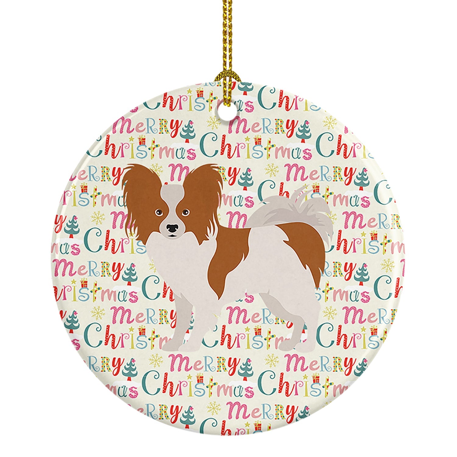 Papillon #1 Merry Christmas Ceramic Ornament