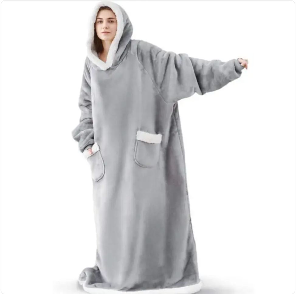 Cozy Hooded Flannel TV Blanket Sweatshirt Pajamas