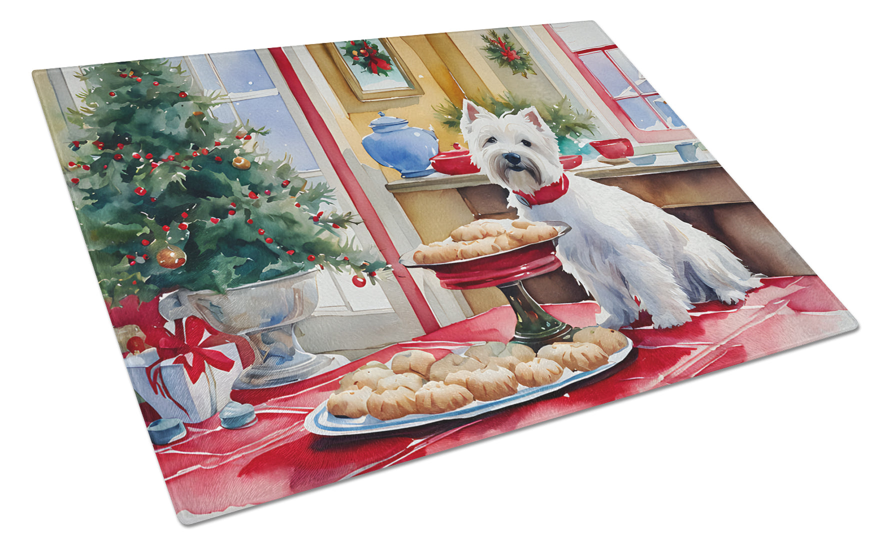 Westie Christmas Cookies Glass Cutting Board