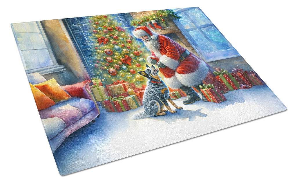 Australian Cattle Dog and Santa Claus Glass Cutting Board