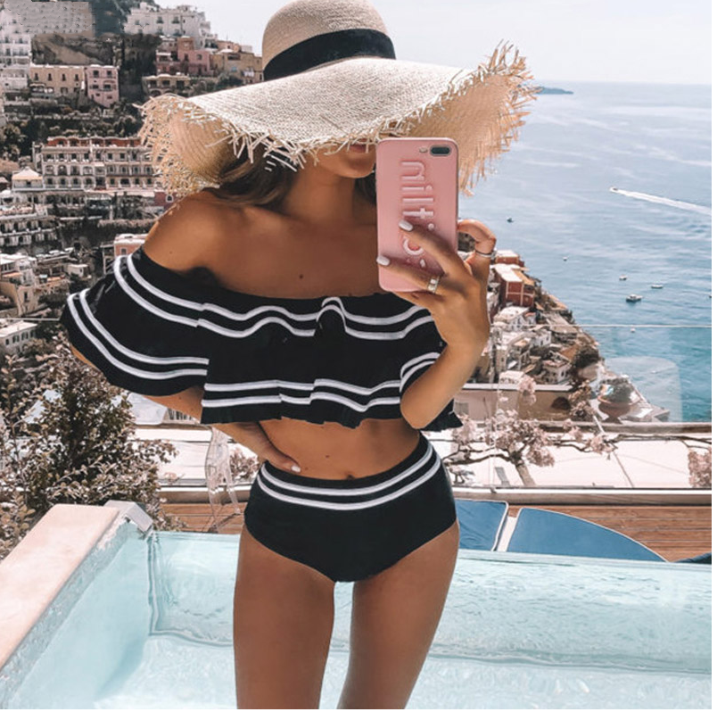 2020 New Sexy Color Block One-Shoulder Swimsuit