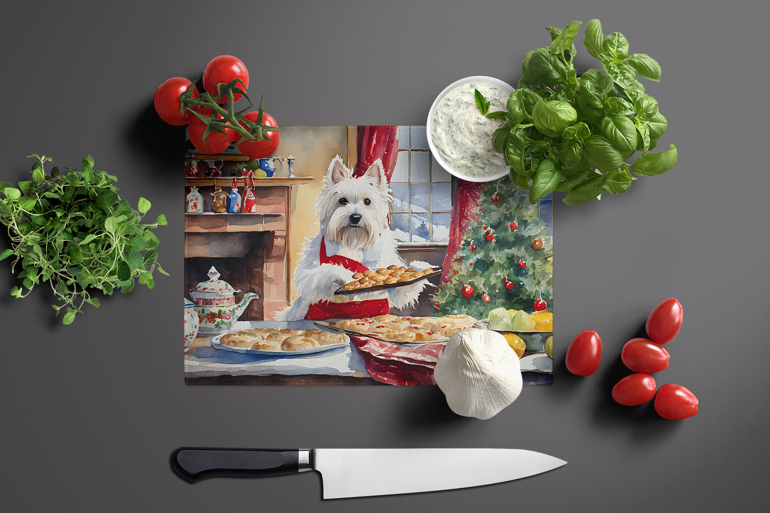 Westie Christmas Cookies Glass Cutting Board