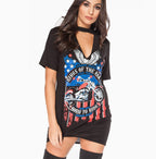 Eagle Motorcycle Print Halter Dress, Floral Design Dress