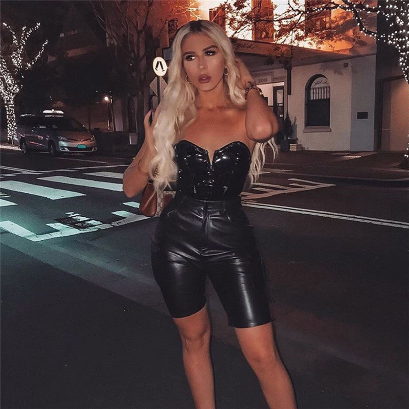New Autumn Winter Women's Backless PU Bodysuit