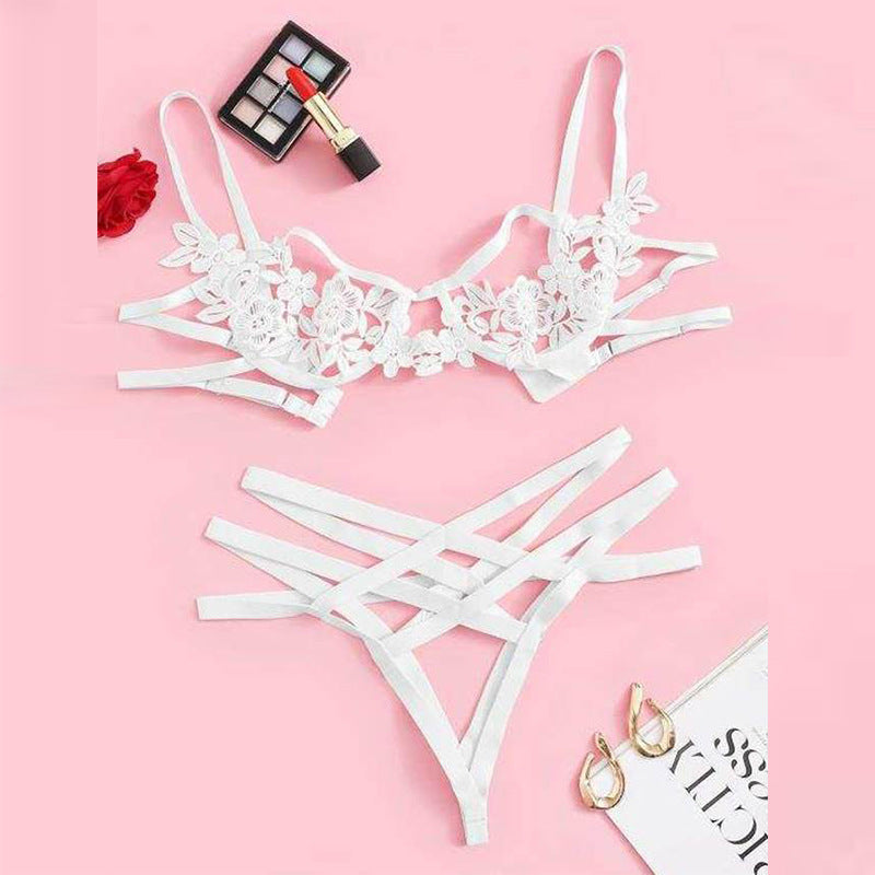 Lace Lingerie Set with Sheer Design (3-Piece)