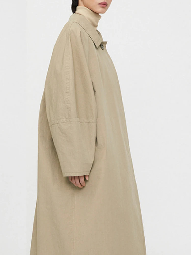 Women’s Mid-Length Cotton Trench Coat with Doll Sleeves