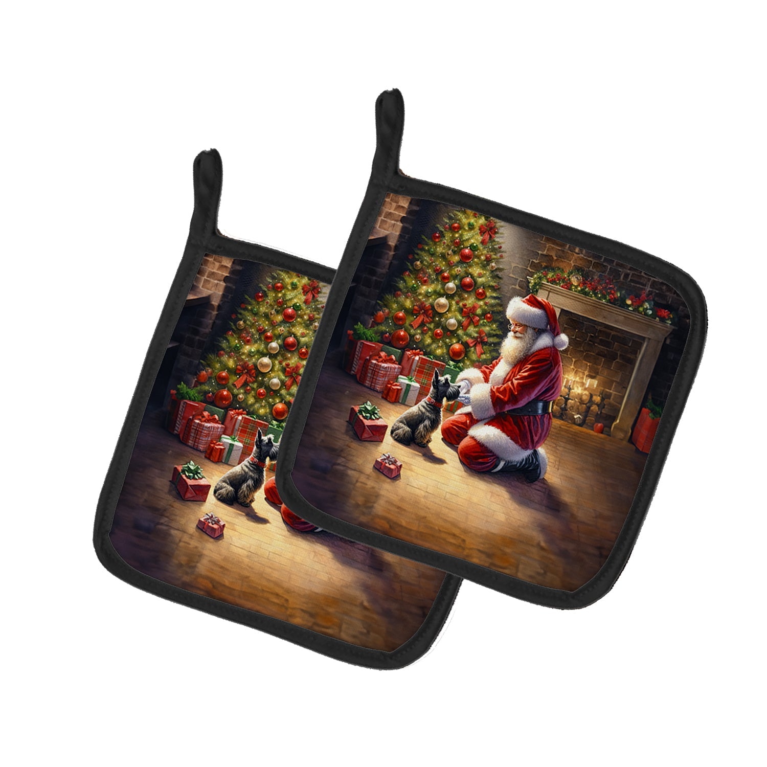 Scottish Terrier and Santa Claus Pair of Pot Holders