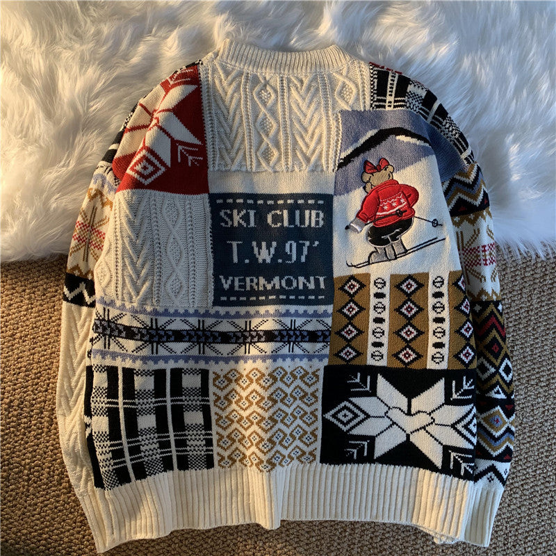 Red Christmas Sweater for Men - Thick Bear Design