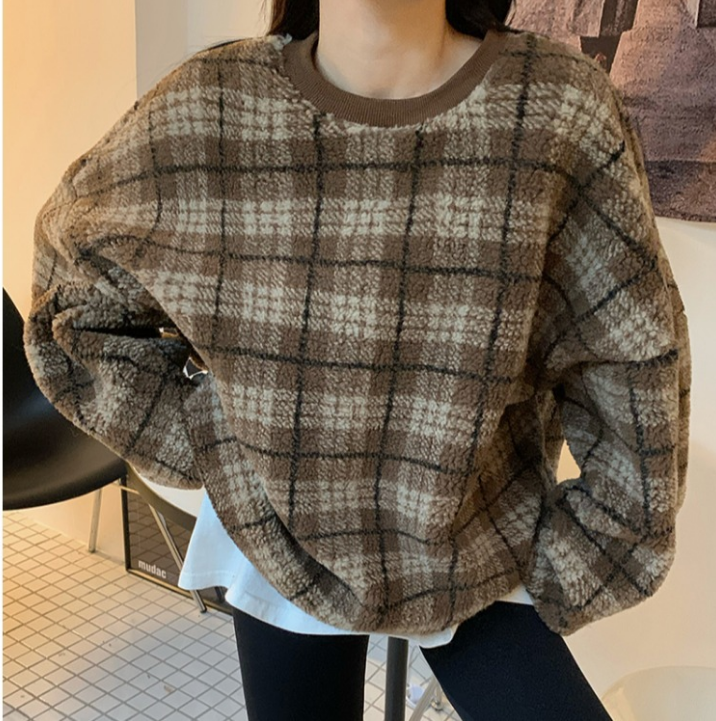 Casual Women's Plaid Wool Padded Sweater Coat