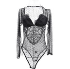Sheer Black Lace Bodysuit with Underwire Padding Set