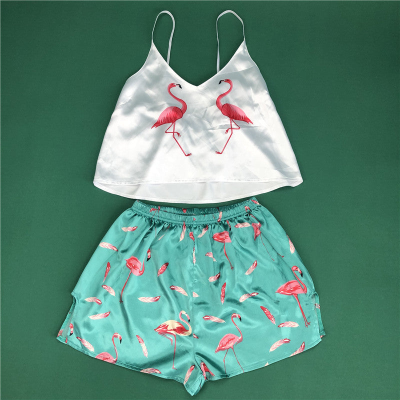 Satin Fox Print Cami and Shorts Pajama Set