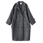 Plaid Over-the-Knee Woolen Coat for Students