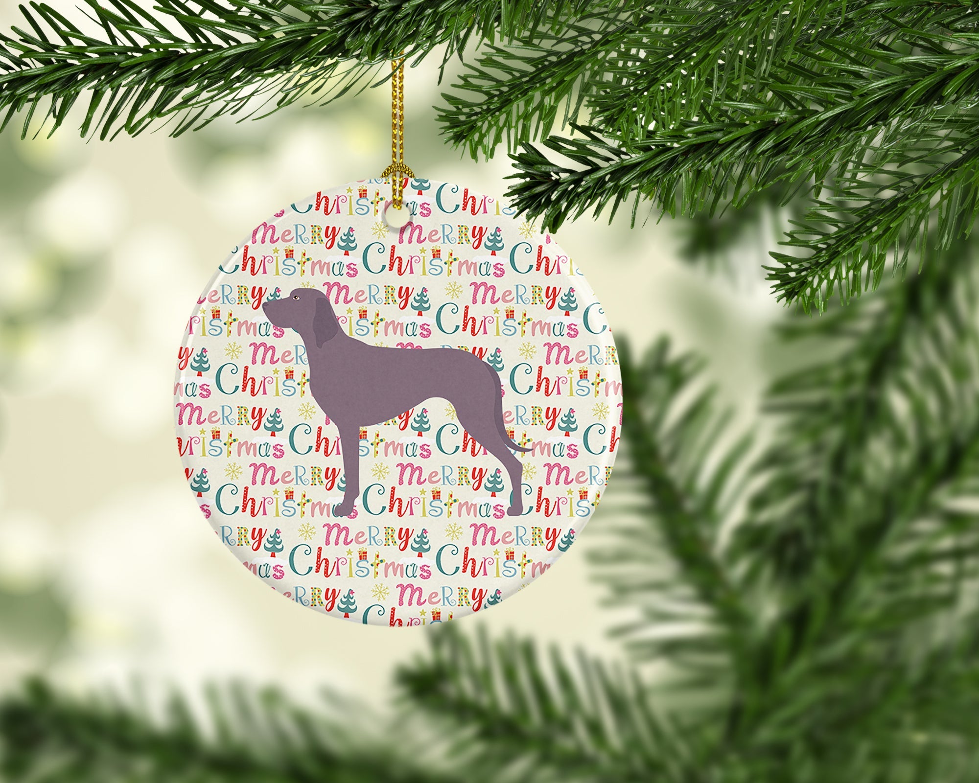 Weimaraner Merry Christmas Ceramic Ornament