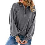 Blue-dyed Long-sleeve V-neck Pullover Sweatshirt | Streetwear