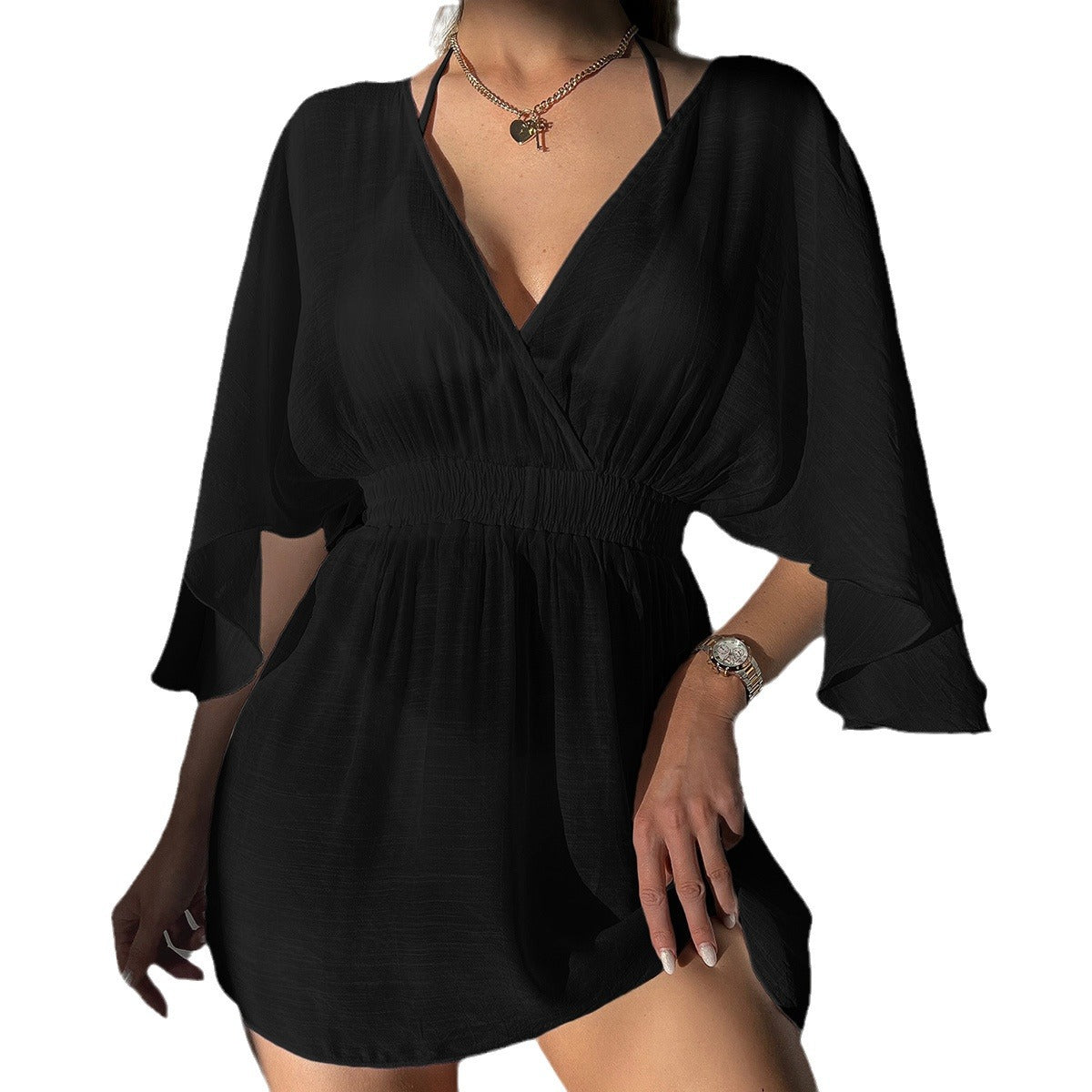 Monique Beach Cover-Up with V-Neck Bikini (One Piece)
