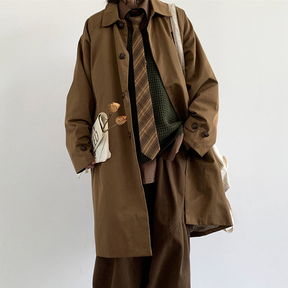 Retro Mid-Length Workwear Trench Coat for Commuting