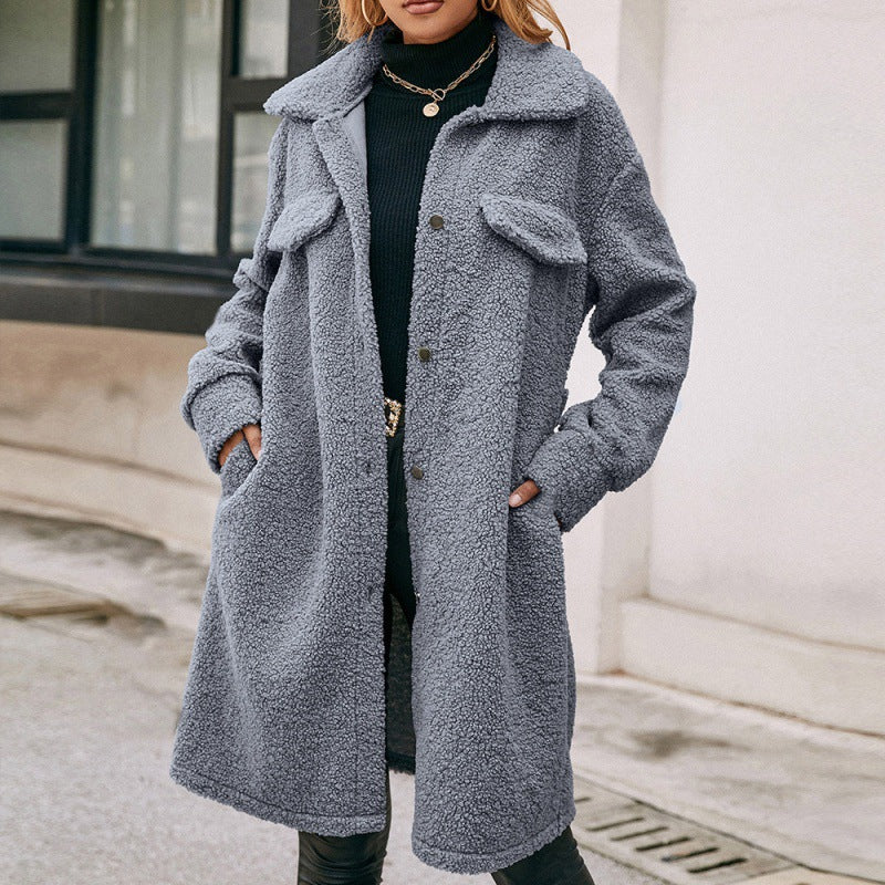 Belted Plush Mid-length Lapel Trench Coat