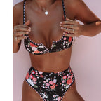 Women's Japanese Floral High-Waist Bikini Set