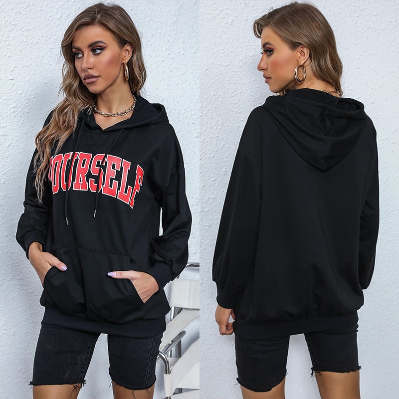 Casual Ladies Hooded Sweatshirt with Letter Print | Streetwear