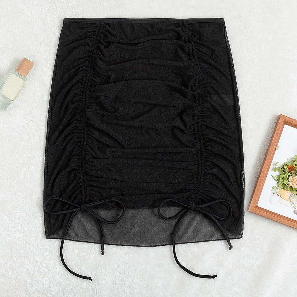 Women's Sheer Mesh Ruched Beach Cover-Up Skirt
